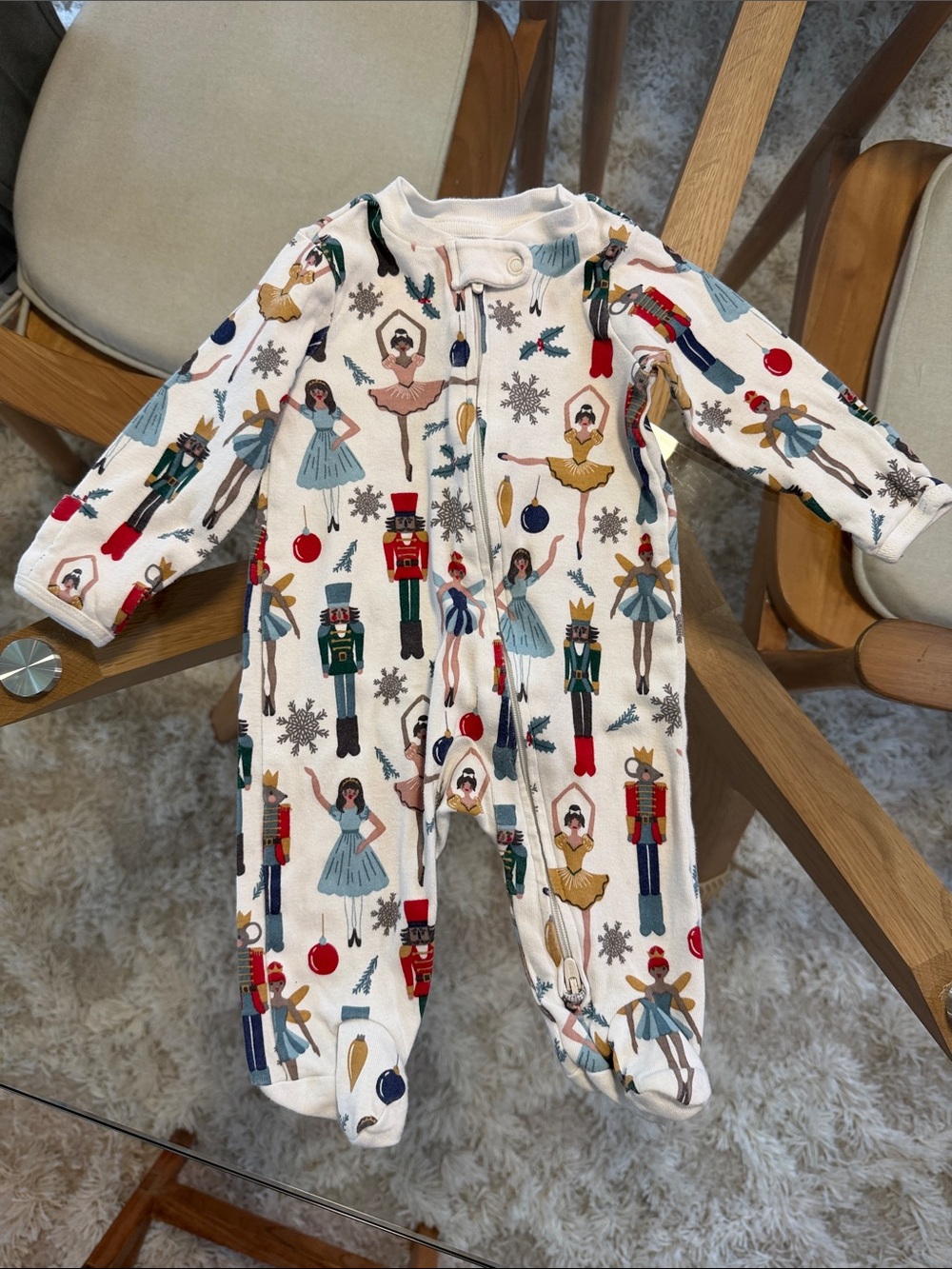 Carter's Cream Nutcracker & Ballerina Print Footed One-Piece